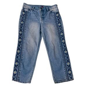 Gloria Vanderbilt size 8 embroidered leg Jordyn Capri denim jeans